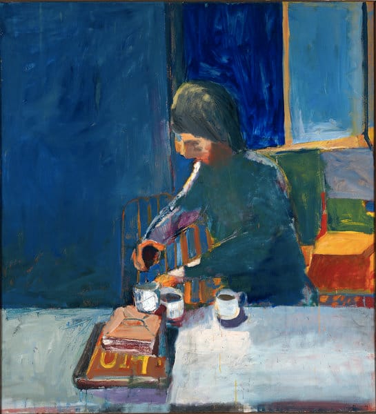 Richard Diebenkorn, "Girl with Cups" (1957), oil on canvas, 59 x 54 in. (149.9 x 137.2 cm). Yale University Art Gallery, Gift of Richard Brown Baker, b.a. 1935, 1975.110.1. (image © The Richard Diebenkorn Foundation)