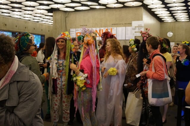 Cliterati congregating in the Whitney Museum lobby before the event