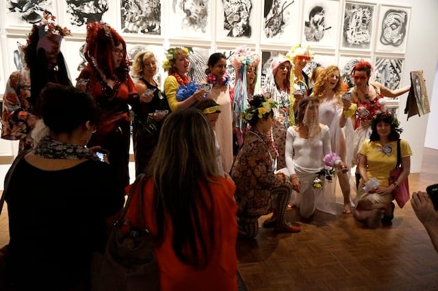 The cliterati reading their rallying cry (all photos by the author for Hyperallergic)