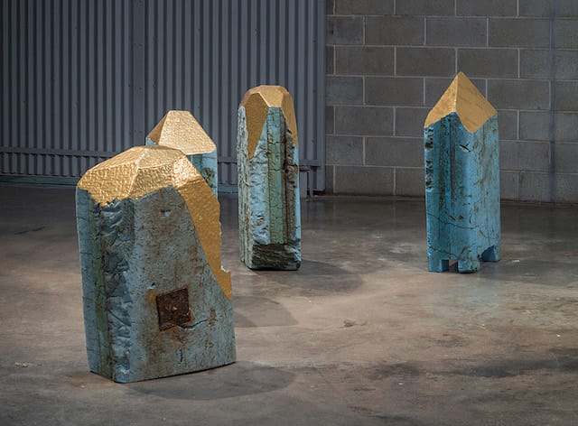 Garry Noland, Failed Monuments (Warm), 2013-14, polystyrene and gold colored tape, dimensions variable. Image courtesy of the artist.