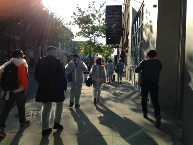 The protesters walking away