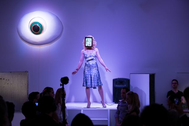 Performance artist Clarina Bezzola at Whitebox Art Center (all photos by 