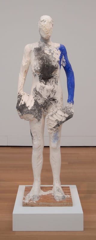 Manuel Neri, "M. J. Series III" (1989), plaster, dry pigment, steel, Styrofoam, and burlap, 67 1/2 x 22 x 11 in. (171.5 x 55.9 x 27.9 cm). Lent by John Berggruen Gallery, San Francisco. Proposed acquisition by the Yale University Art Gallery. (image courtesy the artist and Hackett | Mill,  San Francisco)