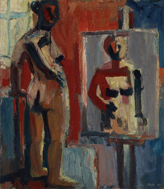 David Park, "The Model" (1959), oil on canvas, Yale University Art Gallery, Partial promised gift of Karen, Lawrence, and Ellen Eisner, in memory of their mother, Anita Brand Eisner; gift of Laila Twigg-Smith, by exchange; and purchased with the Charles B. Benenson, B.A. 1933, Fund; the Walter H. and Margaret Dwyer Clemens, B.A. 1951, Director’s Discretionary Fund for the Yale University Art Gallery; the Leonard C. Hanna, Jr., Class of 1913, Fund; The Iola S. Haverstick Fund for American Art; The Heinz Family Fund; the Katharine Ordway Fund; the Joann and Gifford Phillips, Class of 1942, Fund; and the George A., Class of 1954, and Nancy P. Shutt Acquisition Fund. (image courtesy of Hackett | Mill, representative of the Estate of David Park, and all images courtesy Yale University Art Gallery)
