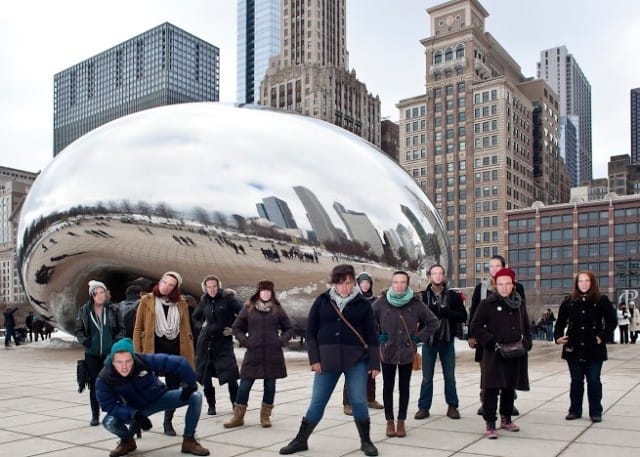 "URME Surveillance" at Anish Kapoor's, "Cloud Gate," in downtown Chicago.