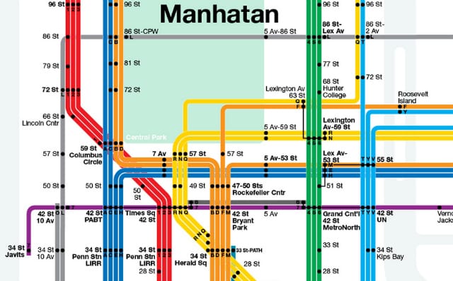 Massimo Vignelli's NYC subway map (detail) (courtesy MTA)