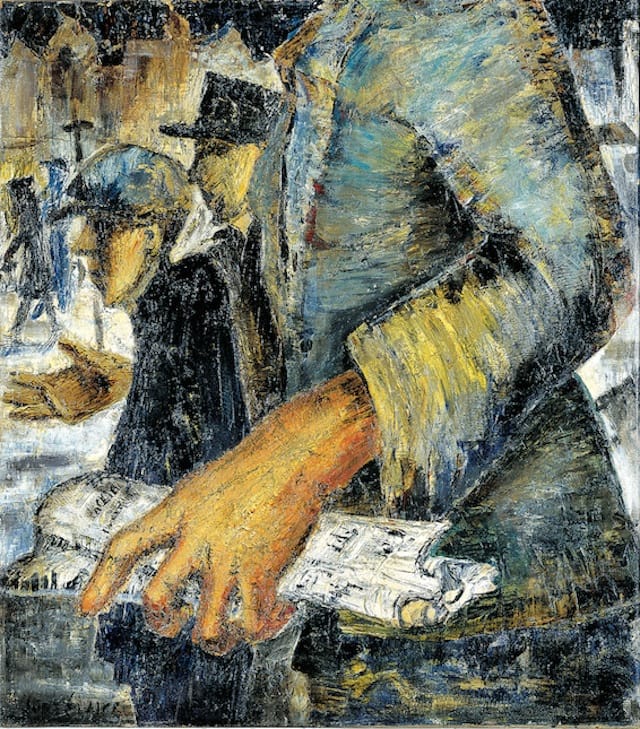 June Wayne, "Waiting for Newspapers" (1936). Oil on canvas. The June Wayne Collection, courtesy Louis Stern Fine Arts.