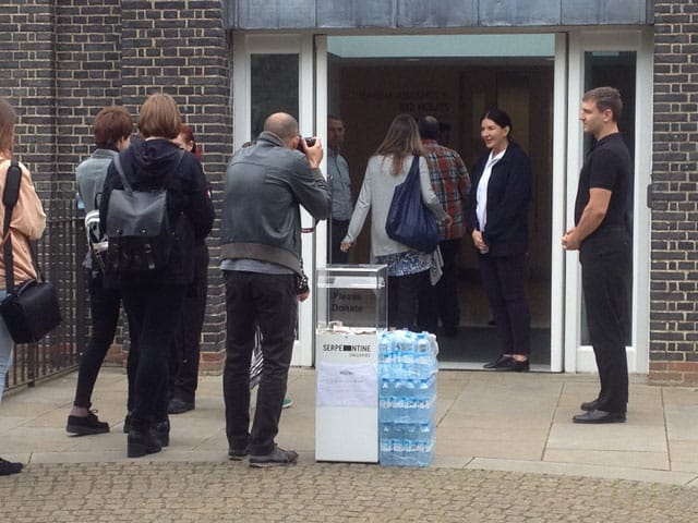 Abramović greeting visitors at the entrance to the Serpentine Gallery (all photos by the author for Hyperallergic unless otherwise noted)
