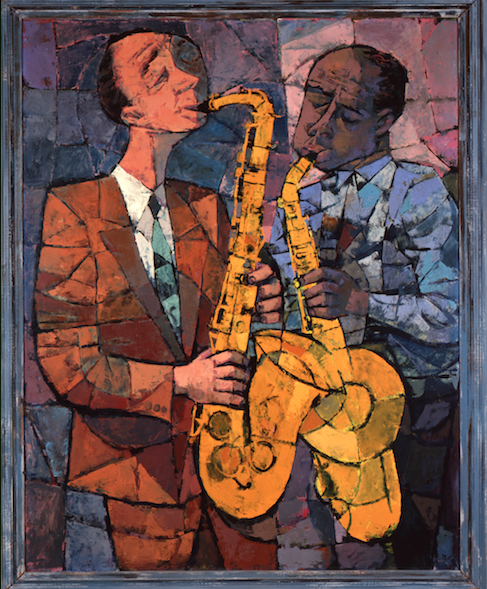 John Altoon, "Jazz Players" (1950), oil on masonite, collection of Orange County Museum of Art, Newport Beach, California, gift of Stanley Marcus