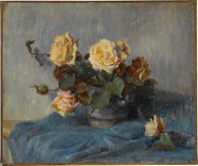Paul Gauguin, "Bouquet de roses" (1884), signed and dated 'p Gauguin 84' (lower right), oil on canvas, 46.4 x 55.4cm (18 1/4 x 21 13/16in) (via Bonhams)