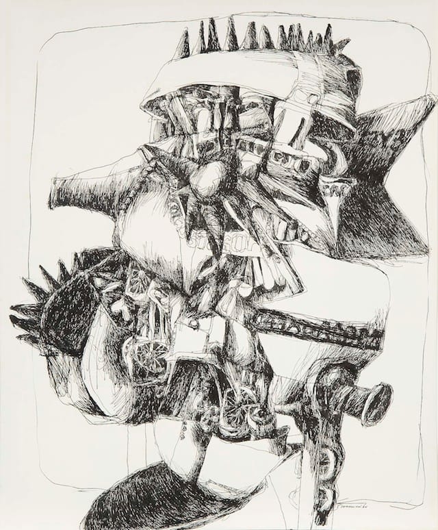 Nancy Grossman (b.1940) Beever Slats, 1965 black ink on paper 16 3/4 x 13 7/8 inches (sheet size) 16 3/8 x 13 3/8 inches (sight size), signed and dated Credit Line:  Courtesy of Michael Rosenfeld Gallery LLC, New York, NY