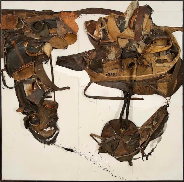 Nancy Grossman (b.1940) For David Smith, 1965 mixed media assemblage on canvas mounted on plywood 85 x 85 x 6 3/4 inches, with artist’s frame signed and dated Credit Line:  Courtesy of Michael Rosenfeld Gallery LLC, New York, NY