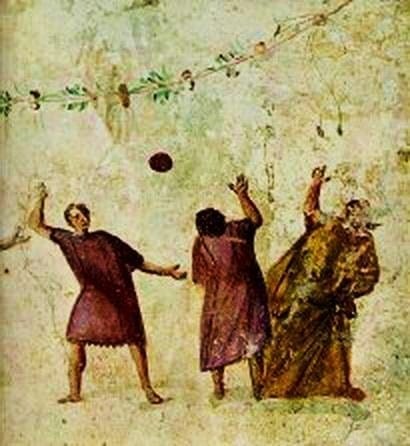 Ancient Roman fresco depicting Harpastum (image via Wikimedia Commons) (click to enlarge)