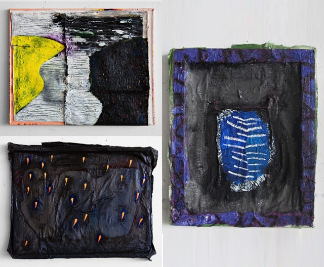 Close-ups of three of Yevgenya Baras's " Untitled" (2014) paintings