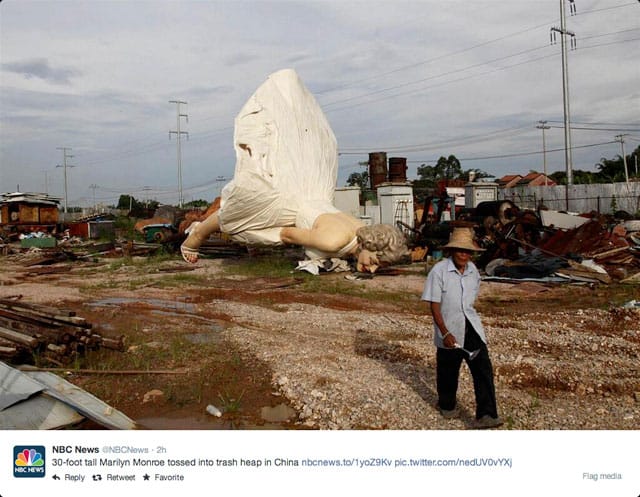 Shanzhai Marilyn lies face-down in a dump in China (via NBC News on Twitter)