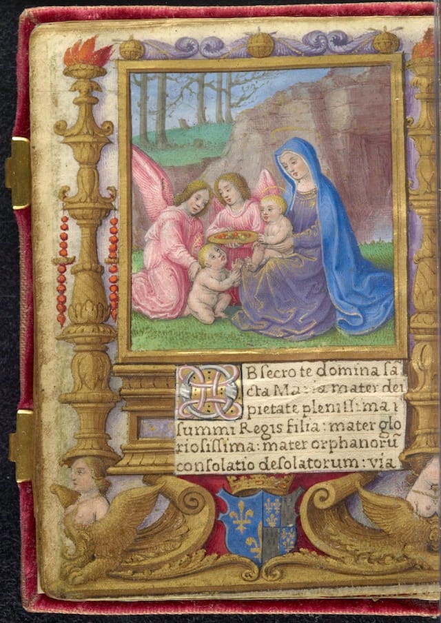 Virgin and Child with St. John the Baptist, with the coat of arms of Queen Claude de France in the lower border Illuminated by the Master of Claude de France Prayer Book of Queen Claude de France; France, Tours, ca. 1517 The Morgan Library & Museum; MS M.1166 (fol. 15v) Gift of Mrs. Alexandre P. Rosenberg, in memory of her husband Alexandre Paul Rosenberg. Photography by Schecter Lee.