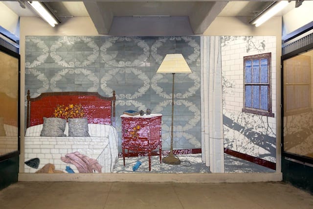 Laura F. Gibellini, "Dom (Variations)" (2013), glass mosaic & photo-engraved tiles in the Fresh Pond Station