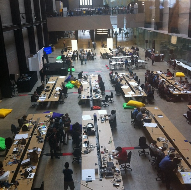 A view of the 24 art hackathon at London's Tate Modern last weekend (via twitter.com/edjsimpson)