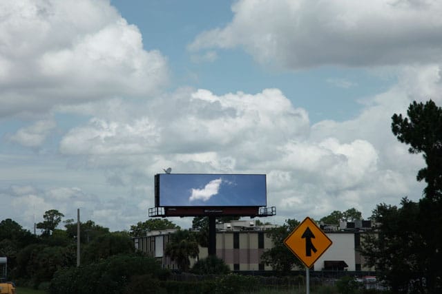 Shana Lutker, "The Manifest Destiny Billboard Project: Onward and Upward" (2013), billboard (courtesy the artist)