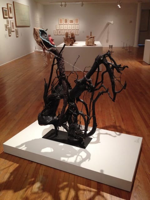 Bessie Harvey, "Black Horse of Revelation" (1985), paint on wood with fabric, beads, and miscellany, 54 × 45 × 15 in (Collection American Folk Art Museum, New York, Gift of Avalie Saperstein in memory of Elyse Saperstine)