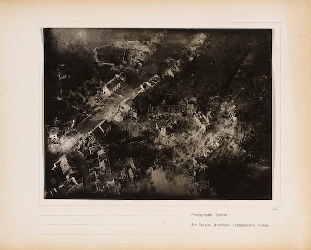 Untitled (Vaux), 1918/19. Gelatin silver print, from loose-leaf album of aerial photographs from the Photographic Section, Air Service, American Expeditionary Forces, World War I. The Art Institute of Chicago, gift of William Kistler. © 2014 The Estate of Edward Steichen/Artists Rights Society (ARS), New York.