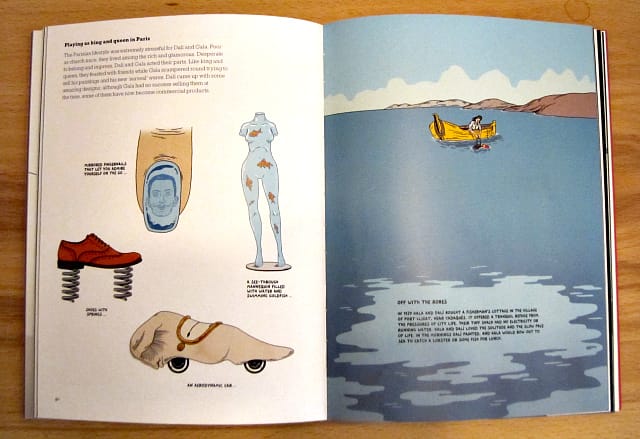 Pages from "This is Dalí" by Catherine Ingram with illustrations by Andrew Rae (photograph by the author for Hyperallergic)