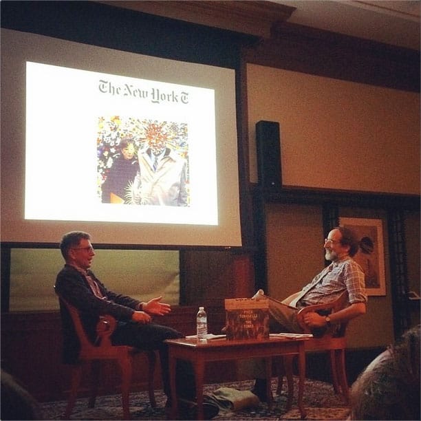 Fred Tomaselli and Lawrence Weschler in conversation at the New York Public Library (image via James Cohan Gallery on Instagram)