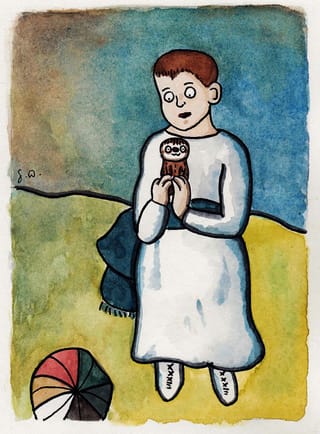 A boy with a sloth by Shitty Watercolor, who was inspired by Pablo Picasso's (via shittywatercolour.com)