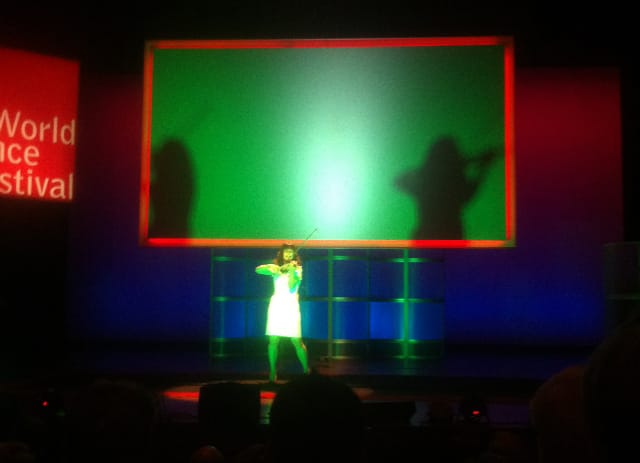 Neuroscientist & violinist Kaitlyn Hova giving a performance representing her experience with synesthesia (photograph by the author)