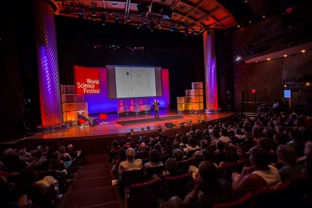 "What Is Color?" event with David Eagleman onstage (photograph by Greg Kessler, courtesy World Science Festival)