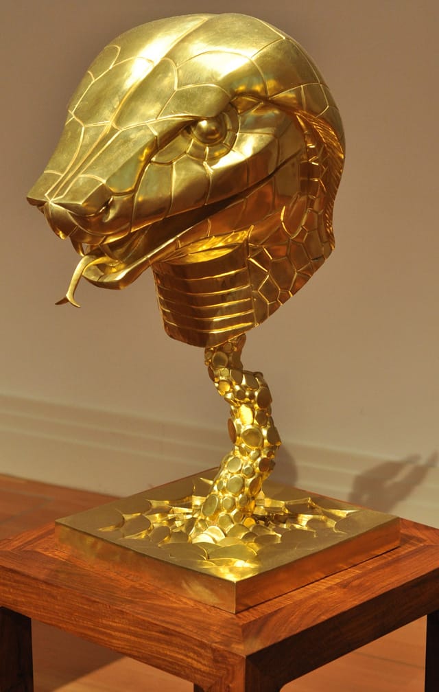 The snake in Ai Weiwei's "Circle of Animals" (2011), 12 bronze statues with gold plating