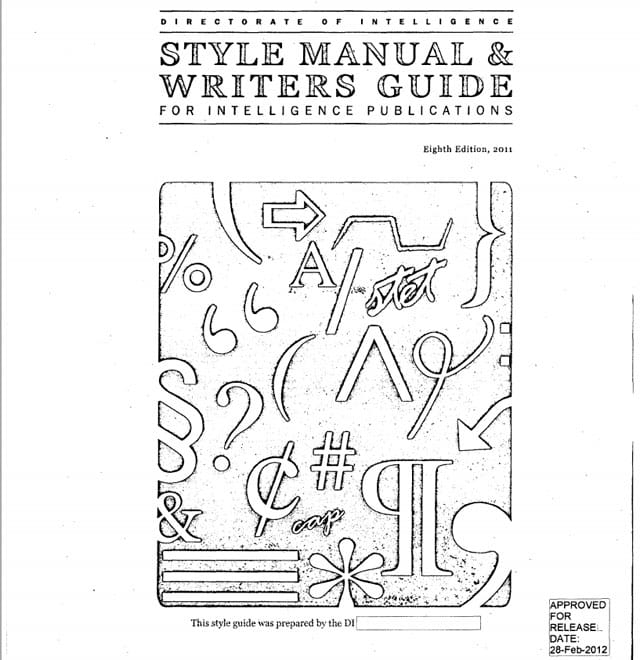 The cover of the CIA Style Manual (screenshot via nationalsecuritylaw.org)