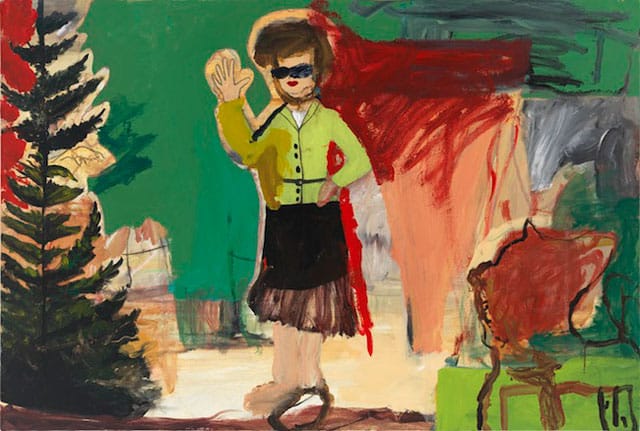 Margot Berman, "Greetings" (2013–14), acrylic on linen, 36 x 54 in (image courtesy Corbett vs. Dempsey)