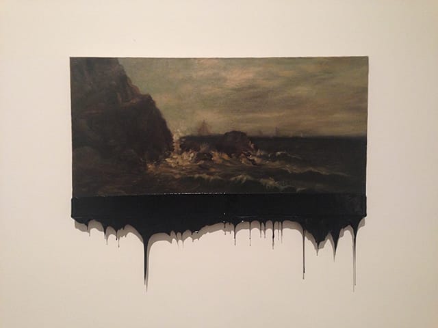 Minerva Cuevas, "Offshore" (2014), oil on compressed wood covered in tar 