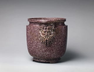 Porphyry vessel with bearded masks. Roman, Early Imperial, 1st‒early 2nd century A.D. The Metropolitan Museum of Art,