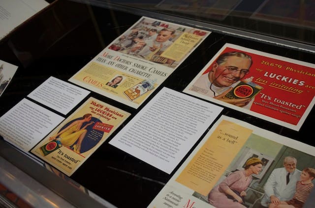 "Selling Smoke" exhibition installation (courtesy  Cushing/Whitney Medical Library, Yale University)