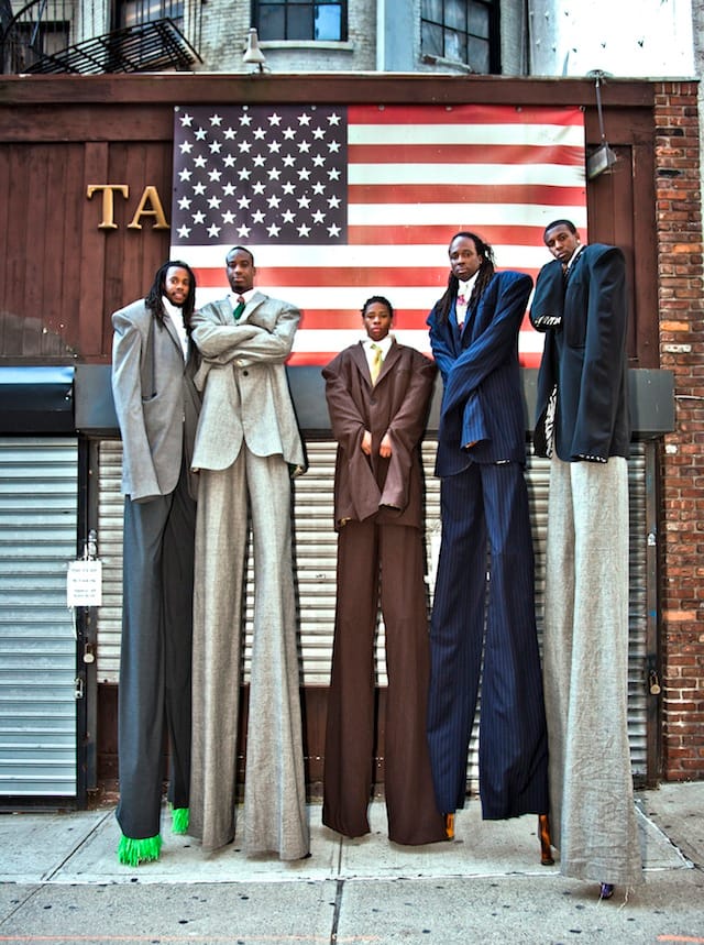 Laura Anderson Barbata, Intervention: Wall Street, 2011 Collaboration with the Brooklyn Jumbies, Financial District, New York Photo: Frank Veronsky, courtesy of the artist and BRIC