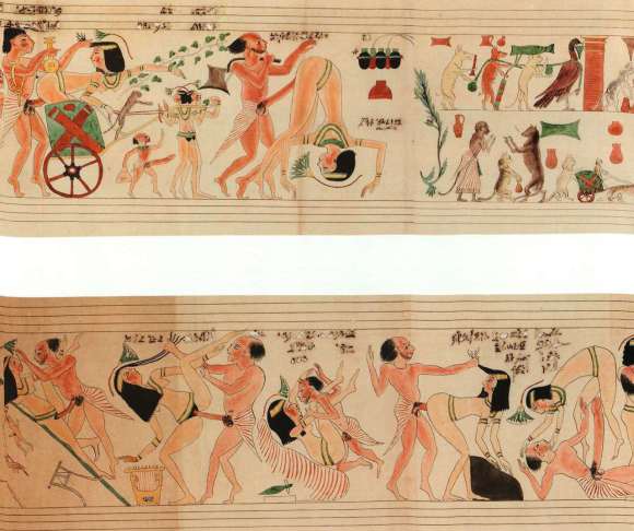 Painted in ancient Egypt sometime in the Ramesside Period (1292–1075 BCE), this painting, which is believed to be the first depiction of sex in art, illustrates 12 positions. (via Andrew Sullivan's The Dish)