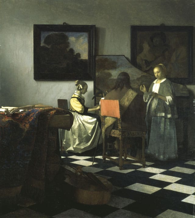 Johannes Vermeer's "The Concert" (c. 1664) remains missing after being stolen from the Isabella Stewart Gardner Museum in 1990. It's thought to be the most valuable unrecovered stolen painting in the world. (image via Wikipedia)