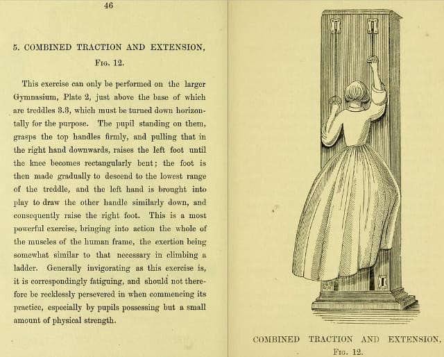 Illustration from "The Portable Gymnasium: A Manual of Exercises, Arranged for Self-Instruction in the Use of the Portable Gymnasium" by Gustav Ernst (1861) (via Wellcome Library)