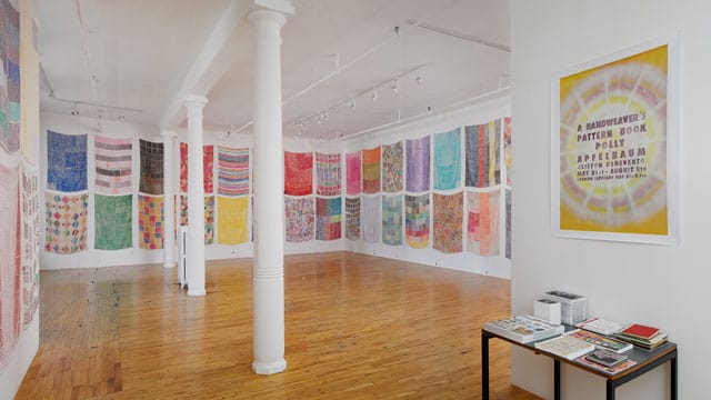 Installation view, 'Polly Apfelbaum: A Handweaver's Pattern Book,' Clifton Benevento, New York, 2014 (all photos by Andres Ramirez, courtesy the artist and Clifton Benevento, New York)