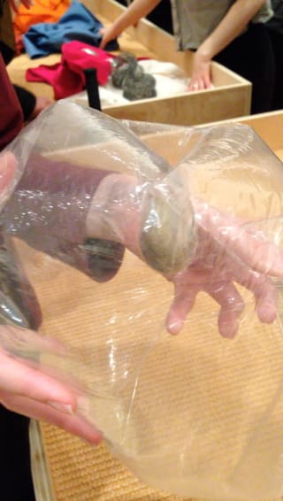 Handling a replica of Lygia Clark's "Air and Stone" (1966) at MoMA