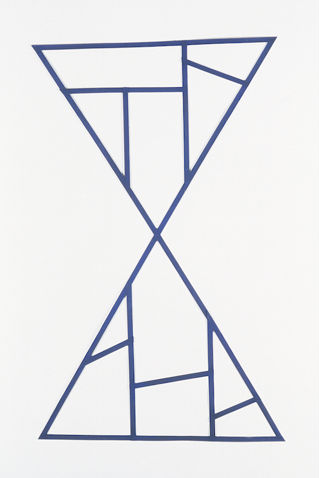 Daniel Dezeuze, triangulation blue, 1975, wood strips 56 x 43 inches