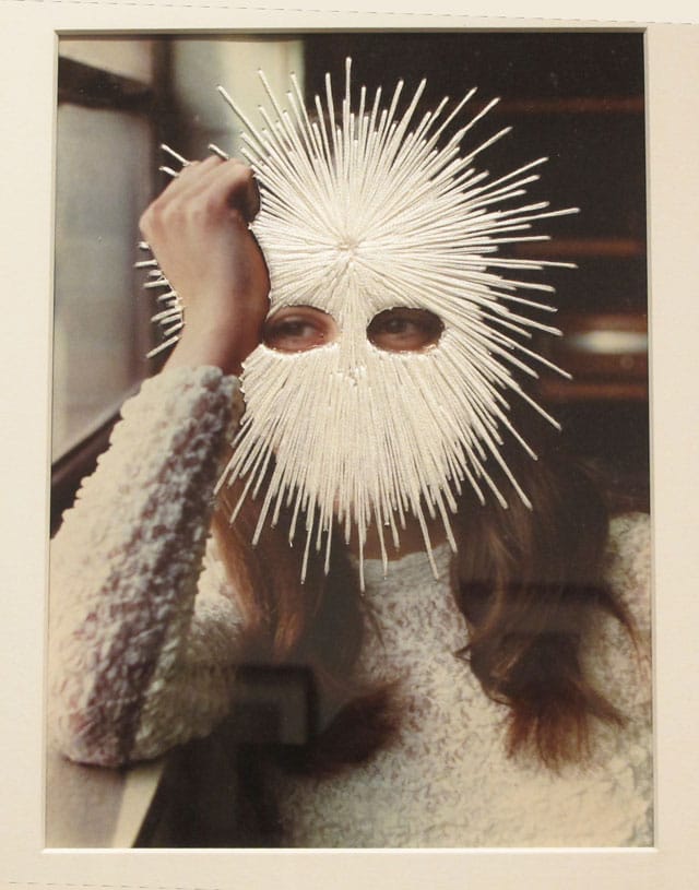 Jessica Wohl, "White Mask" (2012), embroidery on found photograph, 10 x 8 in (click to enlarge)