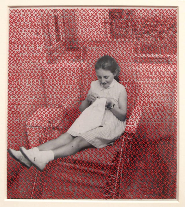 Flore Gardner, "Chiasmus" (2012), embroidered found photograph, 9 x 8 in