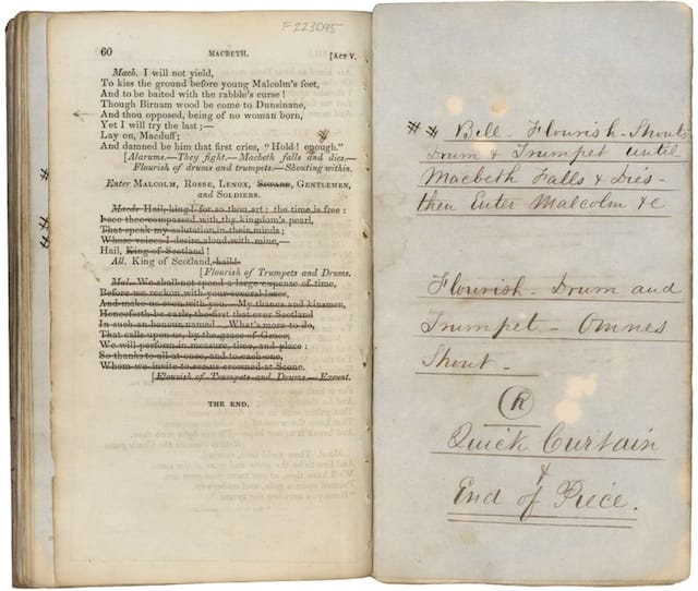 Edwin Forrest's promptbook for an 1852 production of Macbeth (via Folger Shakespeare Library Digital Image Collection)