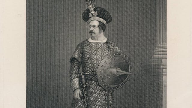 Edwin Forrest as Macbeth (mid-19th century print by Augustus Robin) (via Folger Shakespeare Library Digital Image Collection)