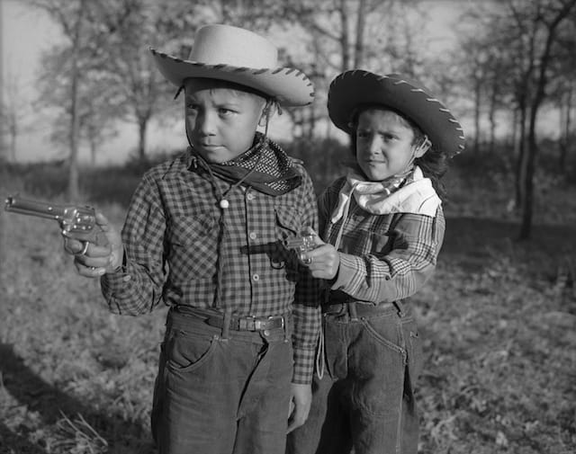 Caption: Robert “Corky” and Linda Poolaw (Kiowa/Delaware), dressed up and posed for the photo by their father, Horace. Anadarko, Oklahoma, ca. 1947. 45HPF57 Tom Jones 1 1/2 hour Stephanie Nutt 3 hours