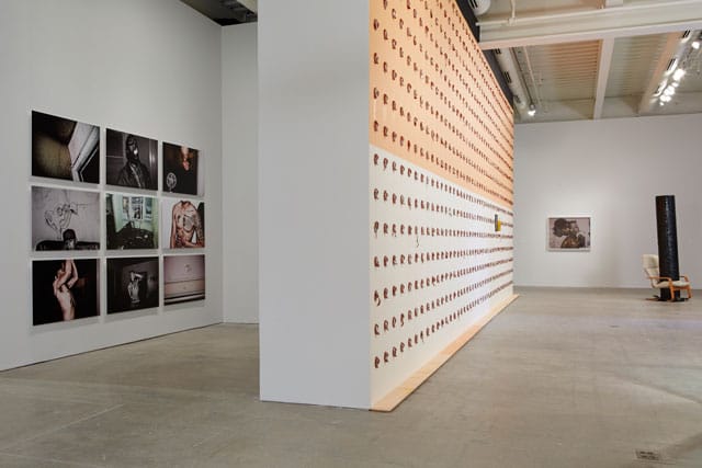 Installation view, 'Ruffneck Constructivists' at the Institute of Contemporary Art, with William Pope.L's "Claim" in center (all photos by by Aaron Igler / Greenhouse Media)