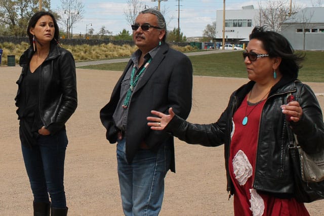 The organizers of the Indigenous Fine Art Market, from left to right: Tailinh Agoyo (director of marketing and creative services), John Torres Nez (president), Paula Rivera (director of program operations) (photo by Abby Lewis)